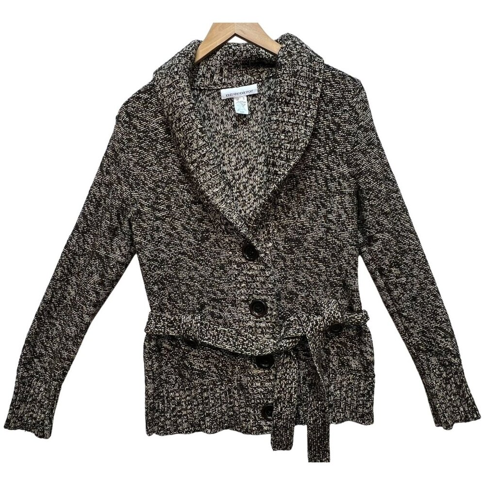 Jones New York Sport Womens Button Front Cardigan Knit Size M Black White Marled